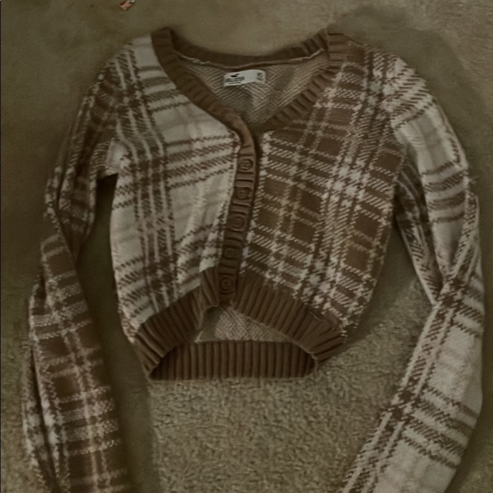cute brown and white plaid sweater crop top